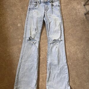 Aeropostale Light Wash Denim Ripped Flare Jeans